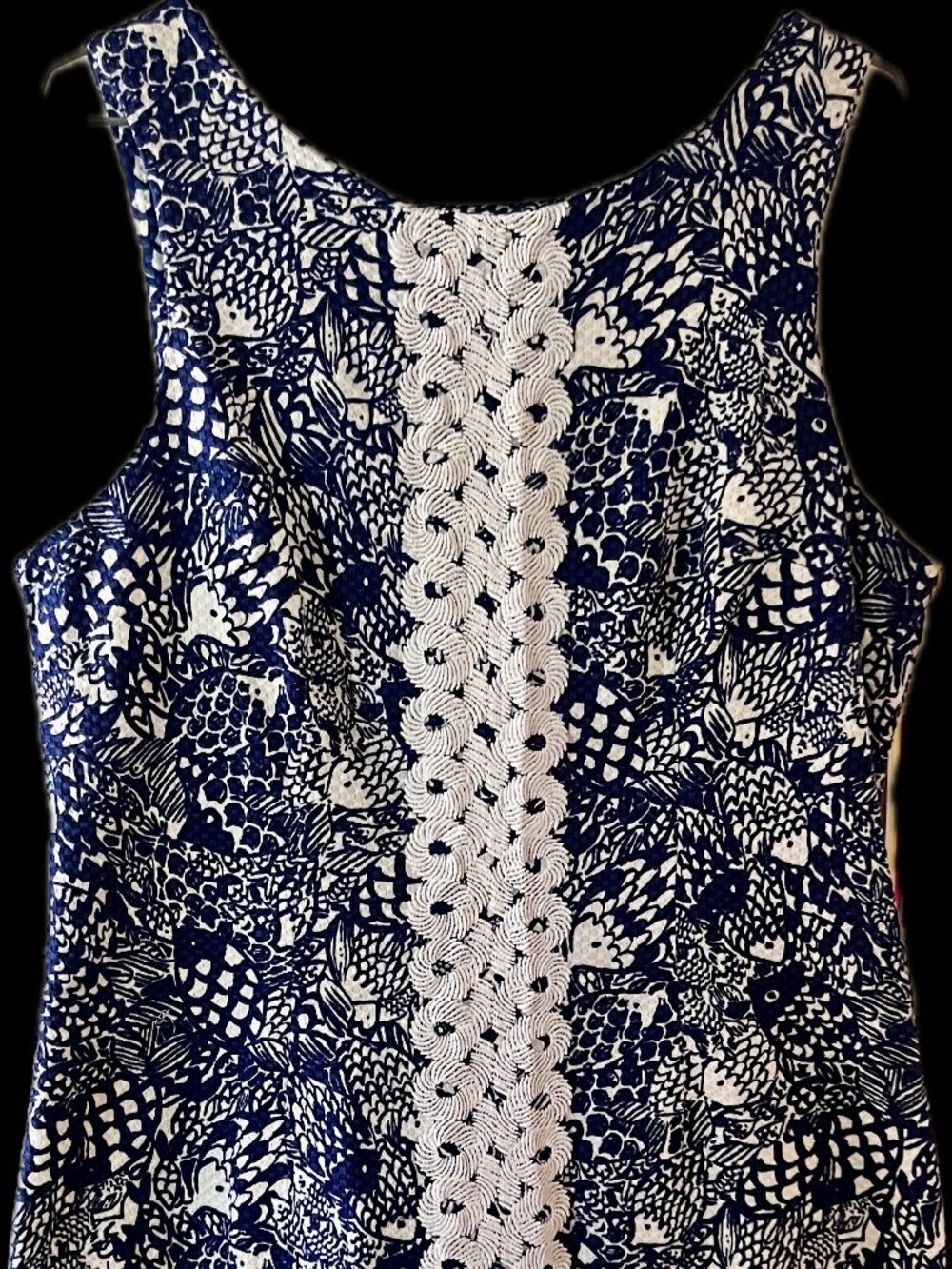 Blue & White Sleeveless Lace-Trim Dress